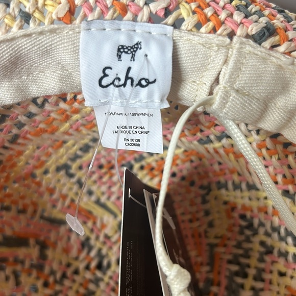 Echo NY Multicolour Paper Straw Brim Sun Hat Boho Chic Vacation Beach Hat NWT - Picture 9 of 12